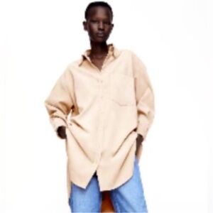 Zara Oversized Fine Wale Corduroy Button Down, Size Large. EUC.